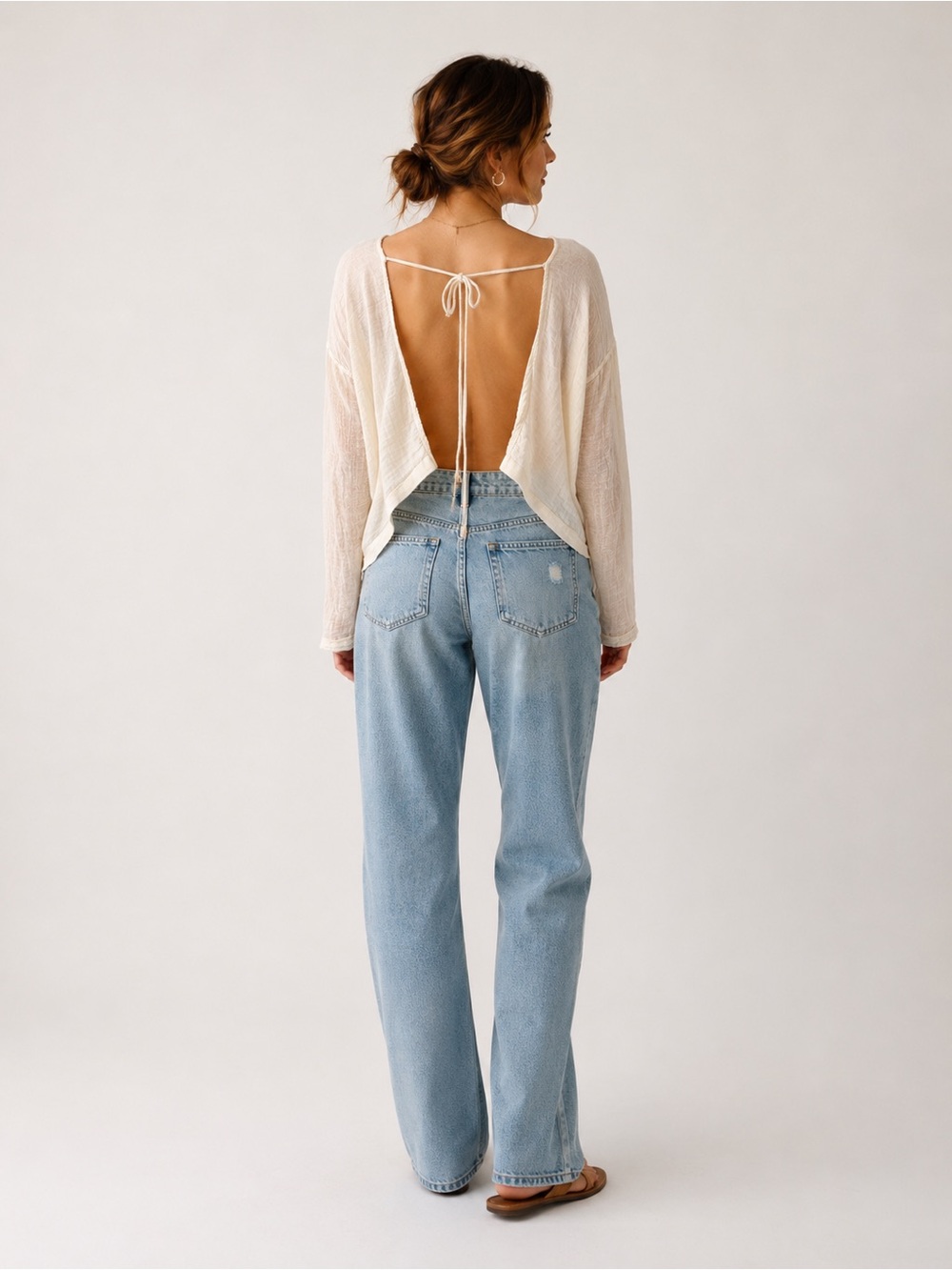 Free People Open Back Gauze Top – Ivory/Cream – Size Large – NWT OB1876663